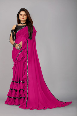Maruti Creation Self Design, Solid/Plain, Digital Print, Dyed Bollywood Georgette, Chiffon Saree(Pink)