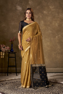 AKSHAR PATRON ENTERPRISE Solid/Plain Banarasi Cotton Linen Saree(Yellow)