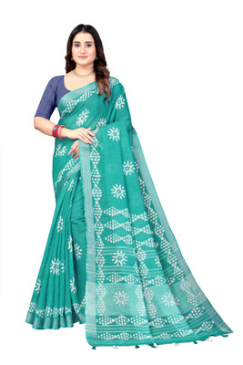 Suhagfab Printed Bollywood Cotton Linen Saree(Multicolor)