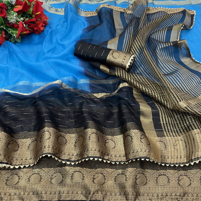 Yashvisaree Embellished Bollywood Organza Saree(Light Blue)