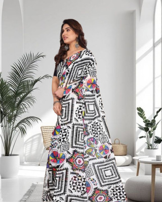 Jayu Digital Print Bollywood Georgette Saree(White)