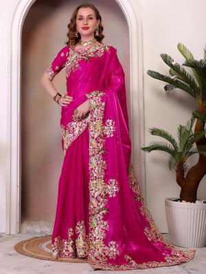 Nayanthara Trends Embroidered Bollywood Jimmy choo Saree(Pink)