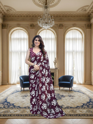 SmittenSmit Printed Bollywood Georgette Saree(Maroon)
