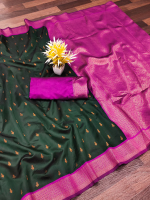 Krunal Enterprise Printed, Self Design Bollywood Jacquard Saree(Dark Green)