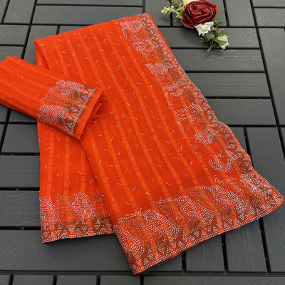 MIYANIFAB Embellished Bollywood Georgette Saree(Orange)