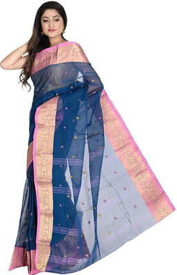 BRISHTI CREATION Woven Tant Cotton Blend Saree(Blue)