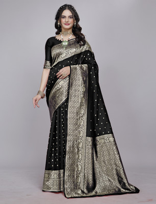 SOMVATI Self Design, Embellished, Solid/Plain Banarasi Art Silk Saree(Black)