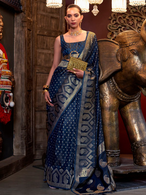 Divastri Woven Banarasi Satin Saree(Dark Blue)