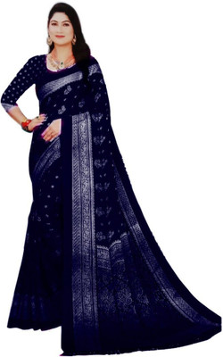 Nahsoril Geometric Print Bandhani Art Silk Saree(Dark Blue)