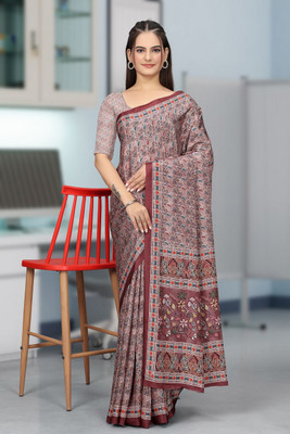 SAADHYA CREATION Embroidered, Solid/Plain Bollywood Crepe Saree(Grey)