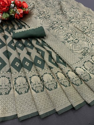 NESHVI ENTERPRISE Woven Banarasi Jacquard Saree(Dark Green)