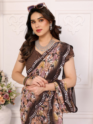 TTH Printed Bollywood Georgette Saree(Cream, Brown)
