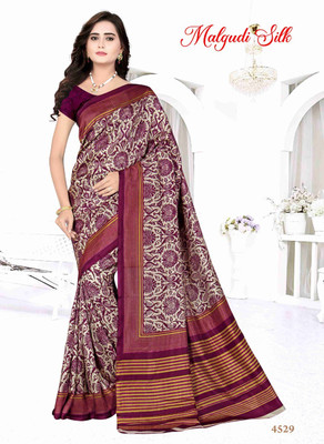 SGM Printed Assam Silk Art Silk Saree(Maroon)
