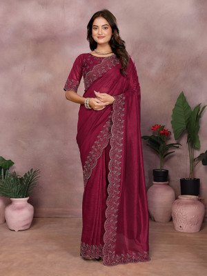 Tasrika Solid/Plain Bollywood Lycra Saree(Red)
