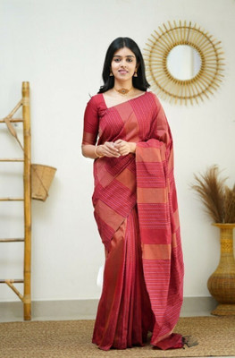 Bansari Textiles Woven Banarasi Cotton Silk, Jacquard Saree(Red)