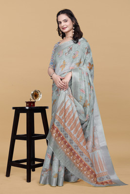 Arpita Fashion Digital Print Bollywood Cotton Linen Saree(Multicolor)