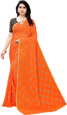 FABMORA Embellished, Printed Bollywood Chiffon Saree(Orange)