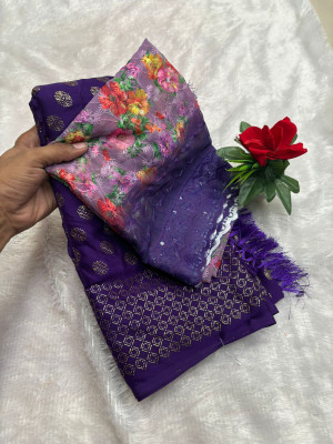 Ethina Fashion Printed Bollywood Polyester Saree(Purple)
