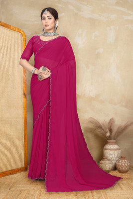 Divine Fabrics Embellished Bollywood Georgette Saree(Pink)