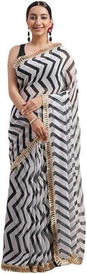 RAJESHWAR FASHION Printed Daily Wear Georgette Saree(Black, White)