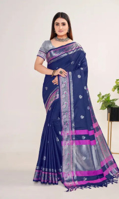 IRHA ENTERPRISE Woven Kanjivaram Cotton Silk Saree(Blue)