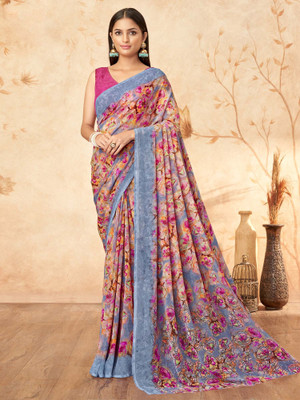 Tasrika Printed Chinnalapattu Georgette Saree(Purple)