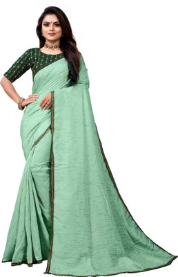 Vedant Vastram Solid/Plain Daily Wear Silk Blend Saree(Light Green)