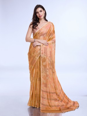 RekhaManiyar Printed Bollywood Chiffon Saree(Orange)