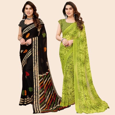 kashvi sarees Printed Daily Wear Georgette Saree(Pack of 2, Black, Green)