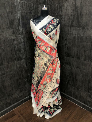 Arpita Fashion Digital Print, Floral Print Bollywood Linen Saree(Multicolor)