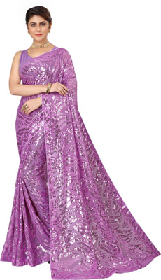 b bella creation Self Design Bollywood Georgette Saree(Purple)
