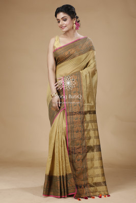 Bong ButiQ Woven Bhagalpuri Handloom Cotton Silk Saree(Gold)