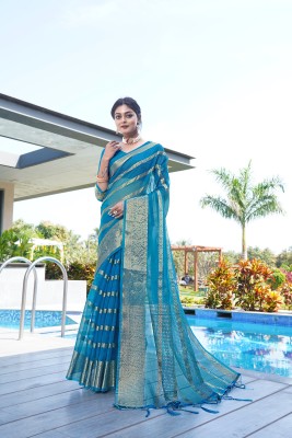 KOTHARI KS Solid/Plain Bandhani Organza Saree(Light Blue)