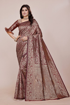 DHAYNAAND REEWA FASHION Floral Print Kanjivaram Jacquard, Tussar Silk Saree(Maroon)