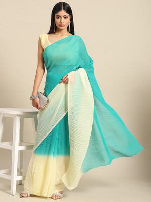 Divastri Color Block Bollywood Crepe Saree(Light Green)