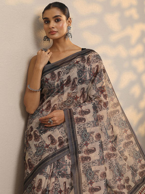 LIBAS Printed Daily Wear Silk Blend Saree(Black)