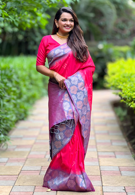 Nayanthara Trends Woven Banarasi Silk Blend Saree(Pink)