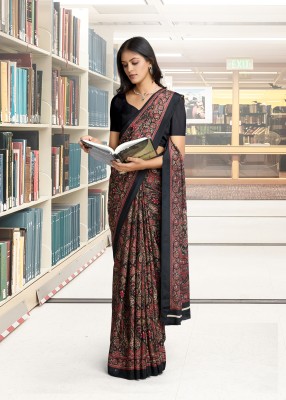 Veer Vision Printed, Floral Print Bollywood Crepe, Pure Silk Saree(Black)