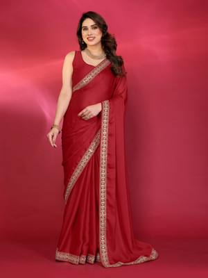 Varni Design Hub Embroidered Bollywood Chiffon Saree(Red)