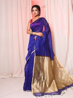 arhi Woven Handloom Cotton Blend Saree(Blue)