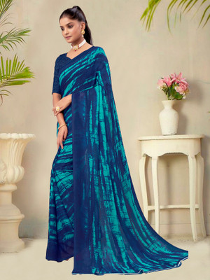 Kanooda Prints Printed Daily Wear Georgette Saree(Dark Blue)
