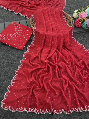 PRIYESHA TEXTILES Embellished Bollywood Viscose Rayon Saree(Red)