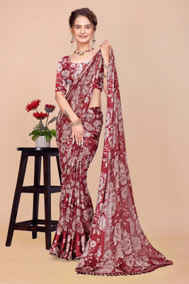 Nandita Printed Bollywood Satin Saree(Red)