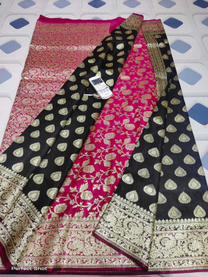 Dulhan Collection Woven Banarasi Jacquard Saree(Black, Pink)