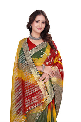 Aarunika MNT Solid/Plain Bollywood Organza Saree(Multicolor)