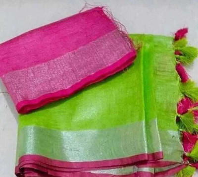 HAIDER ALI AND SONS Solid/Plain Bhagalpuri Cotton Linen Saree(Light Green)