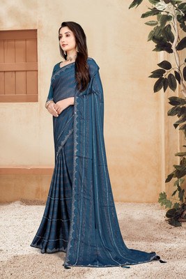 AARTI PRINTS Embellished Daily Wear Georgette Saree(Blue)