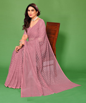 LOROFY Woven, Self Design Bollywood Net Saree(Pink)
