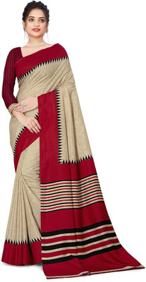 SimSim Trendz Printed Daily Wear Cotton Blend, Polyester Saree(Cream)