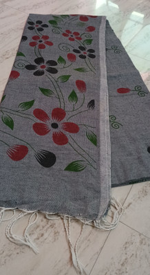 Tantikatha Printed Handloom Cotton Blend Saree(Grey)